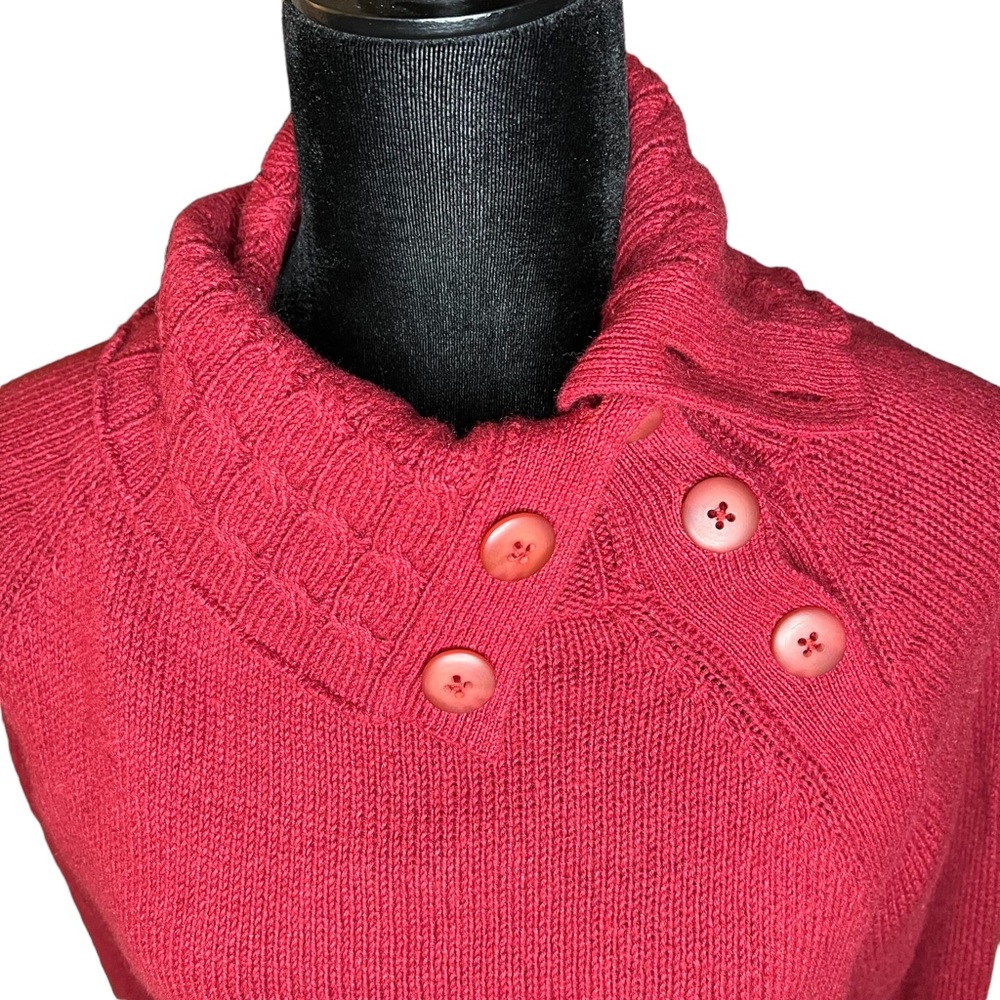 Woolrich Red Side Button Collar Sweater - Size Medium - Picture 2 of 5